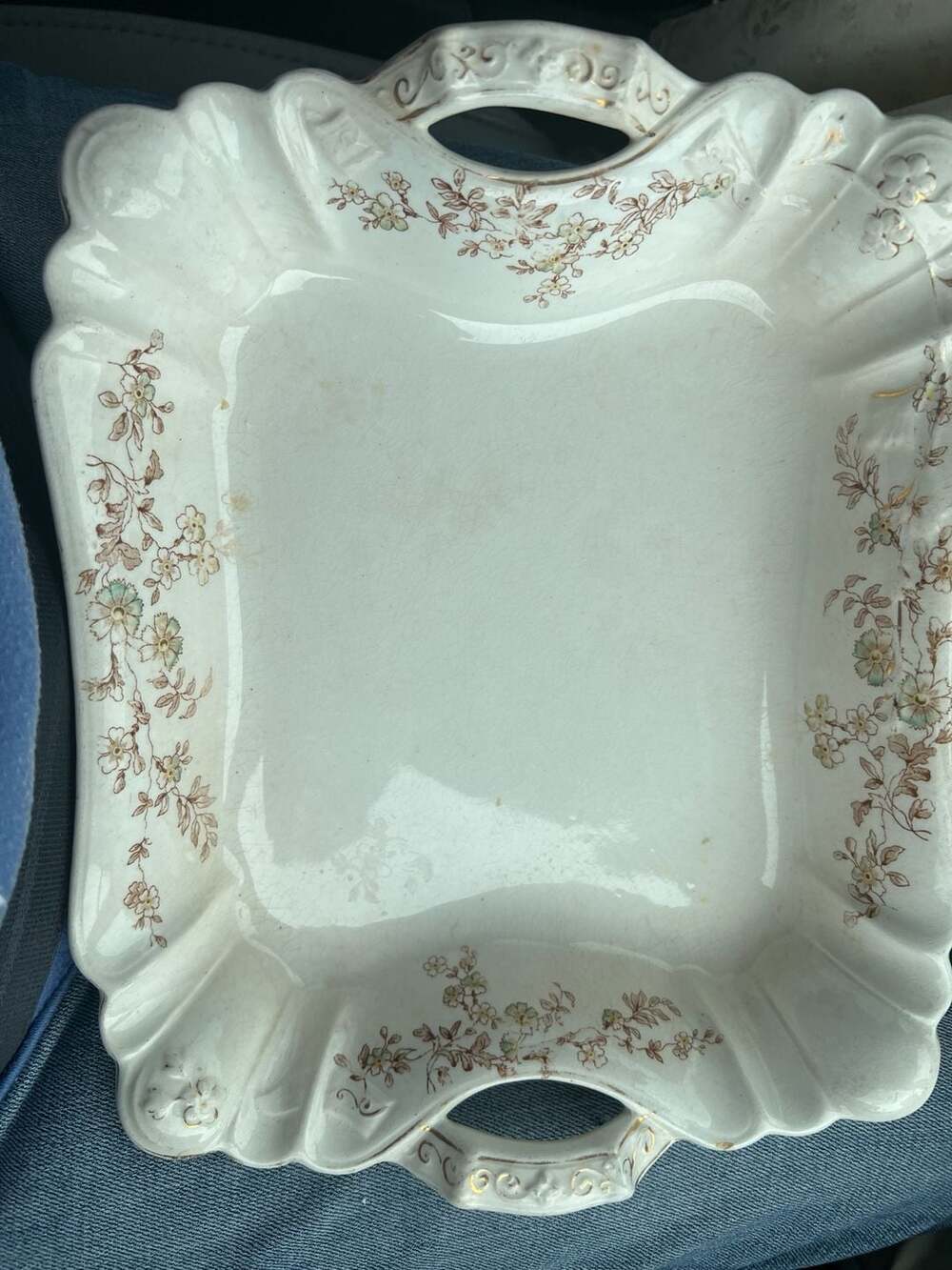 John Maddock & Sons Antique Ceramic Handled Serving Tray Floral Transferware